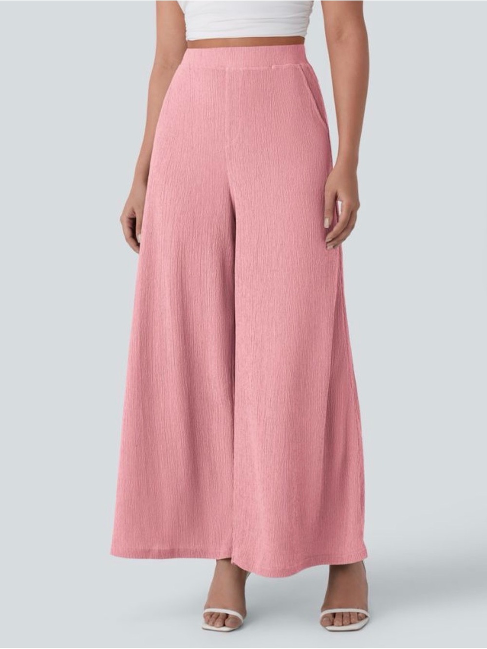 Halara High Waisted Pocket Wide Leg Flowy Casual Pants Bridal Pink Large L NEW - Picture 1 of 7